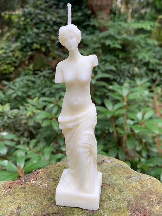 Ivory Venus De Milo Roman Goddess Hand Crafted Candle: 100 Scents, Soy Blend, Natural Cotton Wick. Free UK Postage.