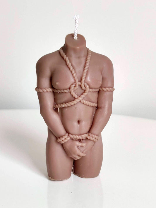 Brown Shibari God Bondage Man Hand Crafted Male Candle: 100 Scents, Soy Blend, Natural Wick, Eco Packaging