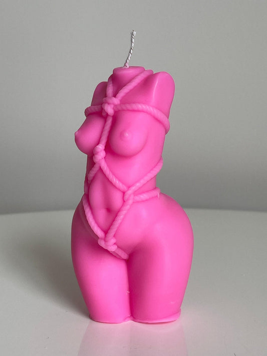 Hot Pink Bondage Shibari Goddess Female Candle: Any Scent You Crave, Soy Blend, Natural Wick, Eco Packaging.