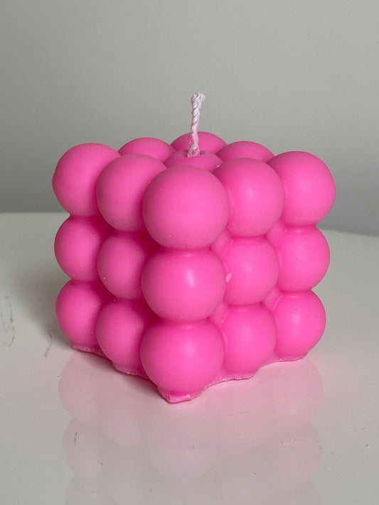 Made To Order Hot Pink Collection Modern Art Bubble Cube Candle Choice Of 100 Fragrances Free UK Post