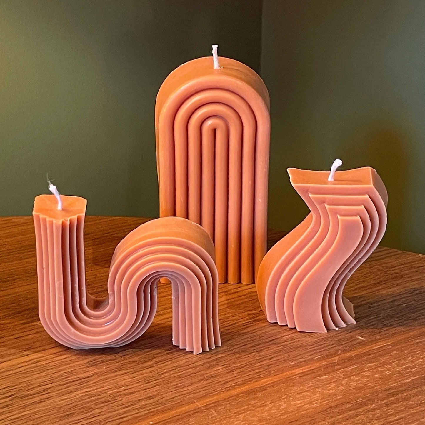 Trio Of Retro Mid Century Style Curvy Candles In A Choice Of Gorgeous Fragrances or Essential Oils. Handmade In Leicestershire Free UK Post