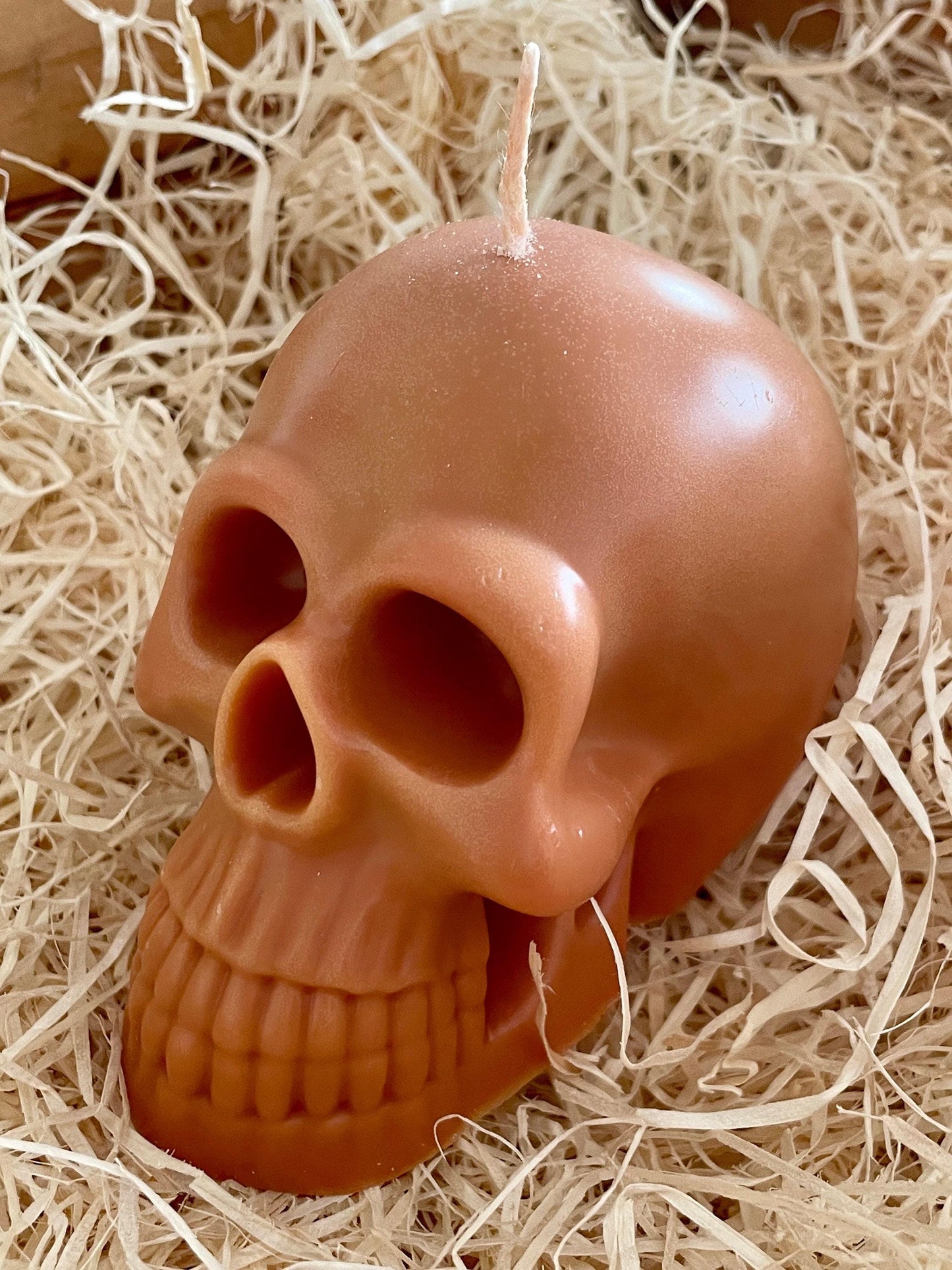 Made To Order Toffee Brown Human Skull Candle Choice Of 100 Fragrances Free UK Post