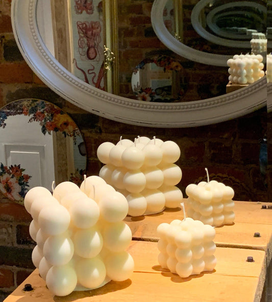 Hand Made Super Size Bubble Huge 12cm Cube Soy Blend Table Centre Statement Candle Free Post To UK