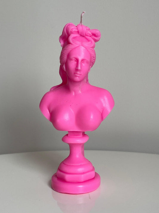 Hot Pink Greek Goddess of Love Aphrodite Bust Candle: Bespoke Scent, 14.5cm, Soy Blend, Natural Wick, Free UK Post