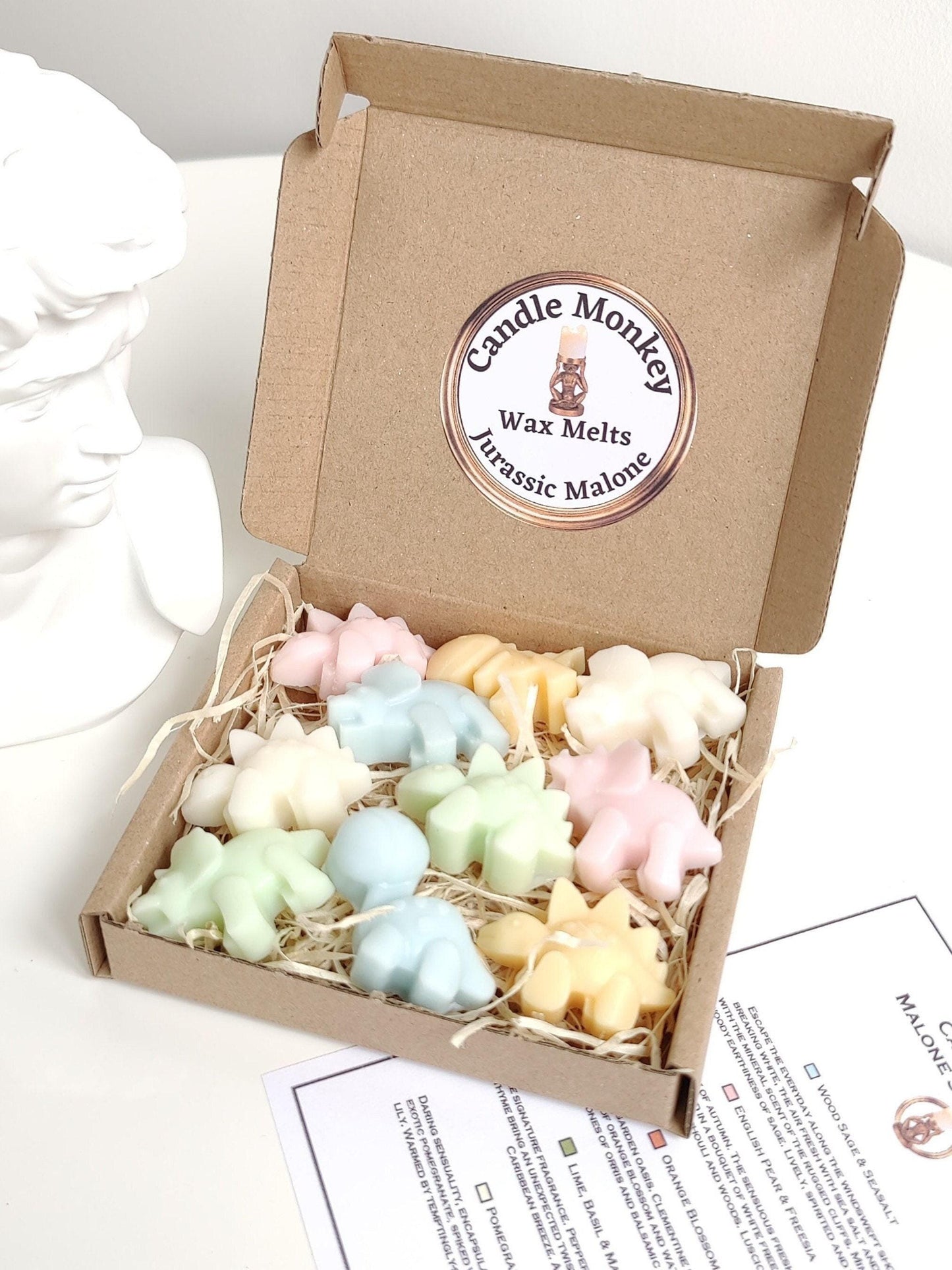 Jurassic Malone 10 Wax Melts Dinosaurs Pomegranate Noir, Orange Blossom, Pear Freesia, Wood Sage Sea Salt, Lime Basil Mandarin Free UK Post