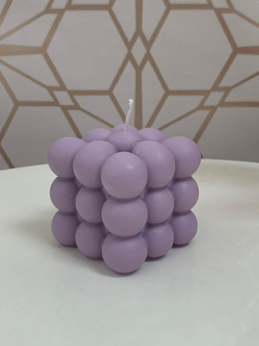Purple 6cm Soy Blend Bubble Cube Candle, Hand-Poured And Infused with Your Dream Scent. Free UK Postage.