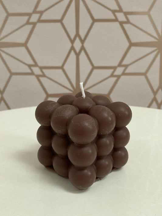 Brown 6cm Soy Blend Bubble Cube Candle, Hand-Poured And Infused with Your Dream Scent. Free UK Postage.