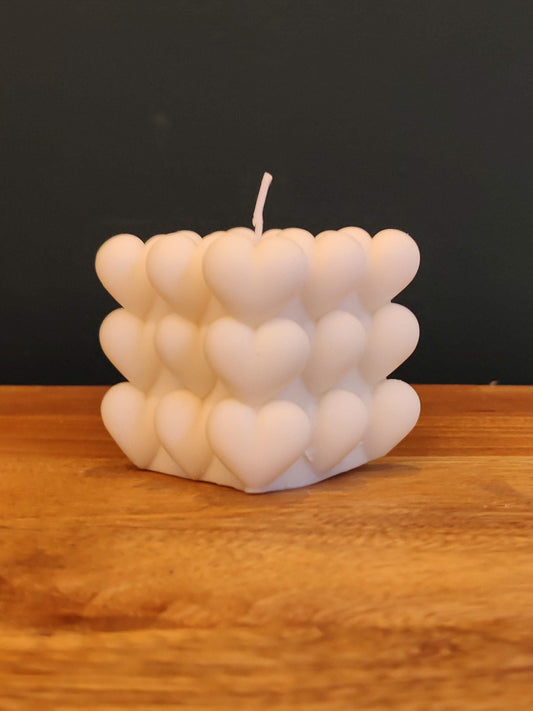 Handmade Ivory White Bubble Heart Cube Romantic Love Gift Wedding Candle Natural Soy Wax Malone Fragrances & Choice of Colour. Free UK Post