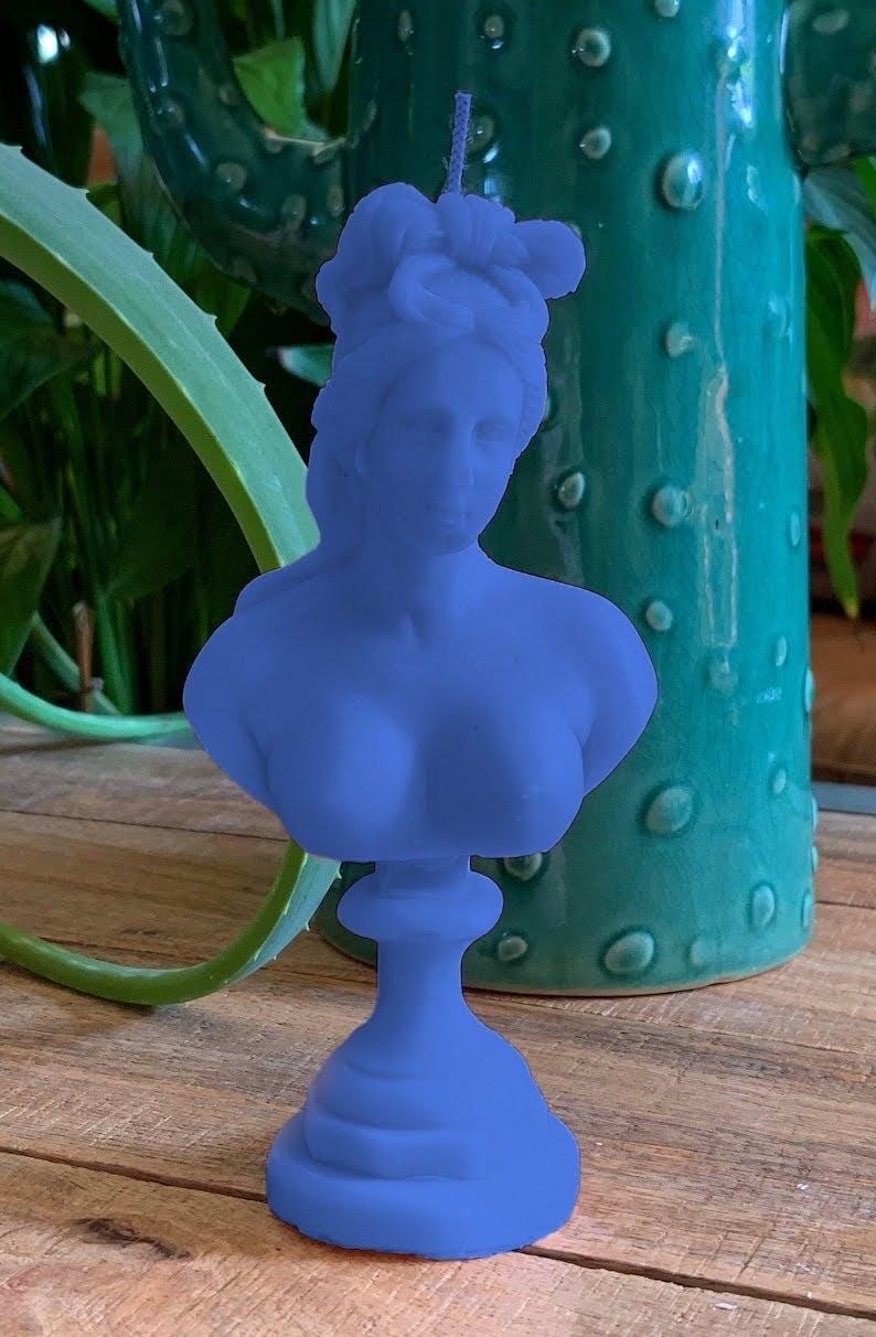 Hand Made Bright Blue Body Sculpture legs Venus Shibari Goddess Aphrodite Pregnant Romantic Candle Over 100 Fragrances Free UK Post