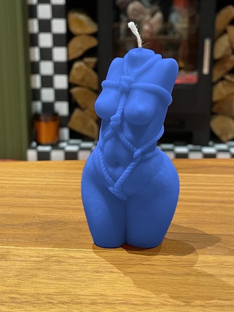 Hand Made Bright Blue Body Sculpture legs Venus Shibari Goddess Aphrodite Pregnant Romantic Candle Over 100 Fragrances Free UK Post