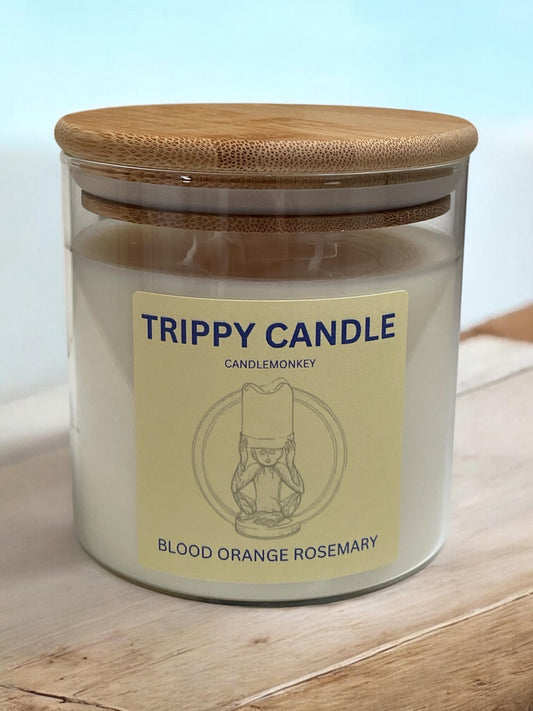Trippy 2 Wick Candle Elderflower Mint, Blood Orange & Rosemary, Peach Ginger, Lemon Basil 40 Hours 475g Re-useable Glass Storage Canister