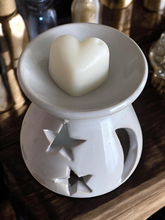 Celestial Moon & Stars Mini White Ceramic Wax Melt Burner Melter Free Postage to UK