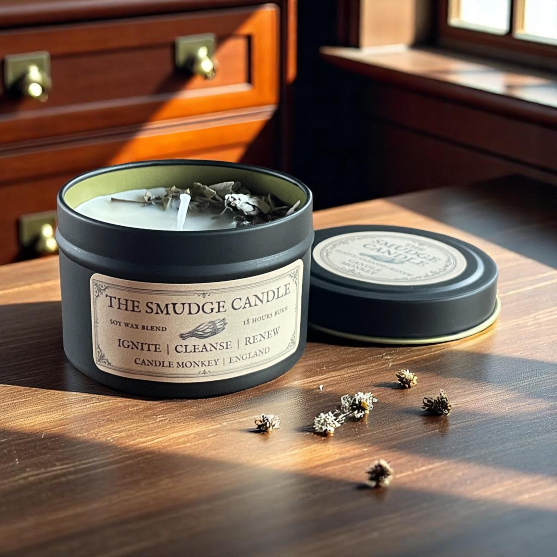 The Smudge Candle Tin – Sage Essential Oils, Soy Wax & Botanicals Cleanse and Calm Your Space with a Natural, Smoke-Free Ritual Free UK Post
