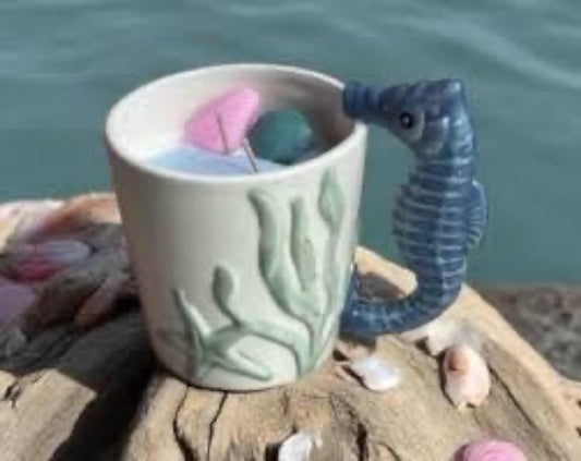 Mermaid’s Brew – Sea Horse Shells Candle – Mermaid Energy in a Ceramic Mug Free UK Post