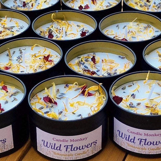 Wildflowers Wedding Favour • Scented Candle Tin with Botanicals • Custom Floral Embellished Wedding Gift • Personalised Candles