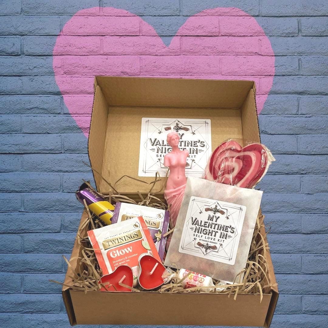 My Valentine's Night In, Self Love Kit Goddess Soy Candle Gift Hamper with Sweet Treats For You Or A Friend Free UK Delivery