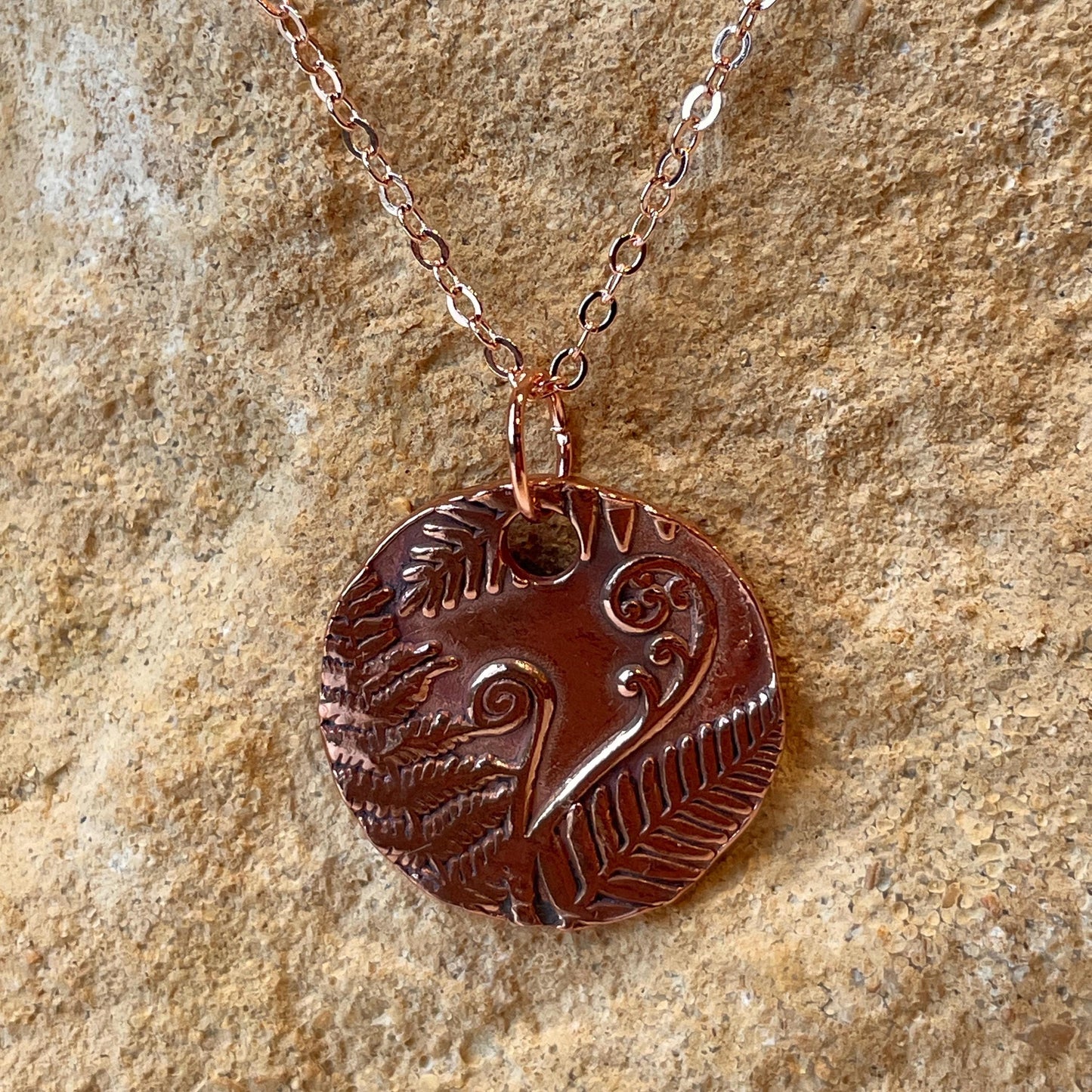 White Boar Forge Bracken Pendant Handmade Botanical Fern Necklace in Pure Copper Free UK Postage