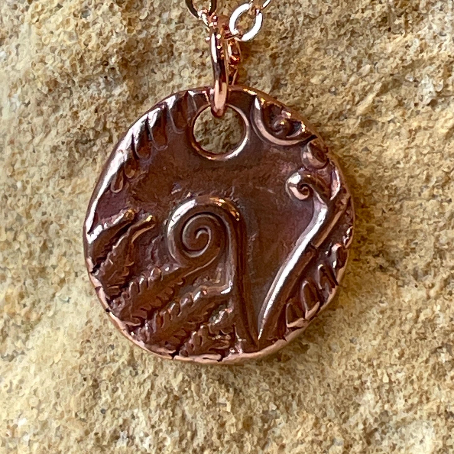 White Boar Forge Petite Bracken Pendant Handmade Botanical Fern Necklace in Pure Copper Free UK Postage
