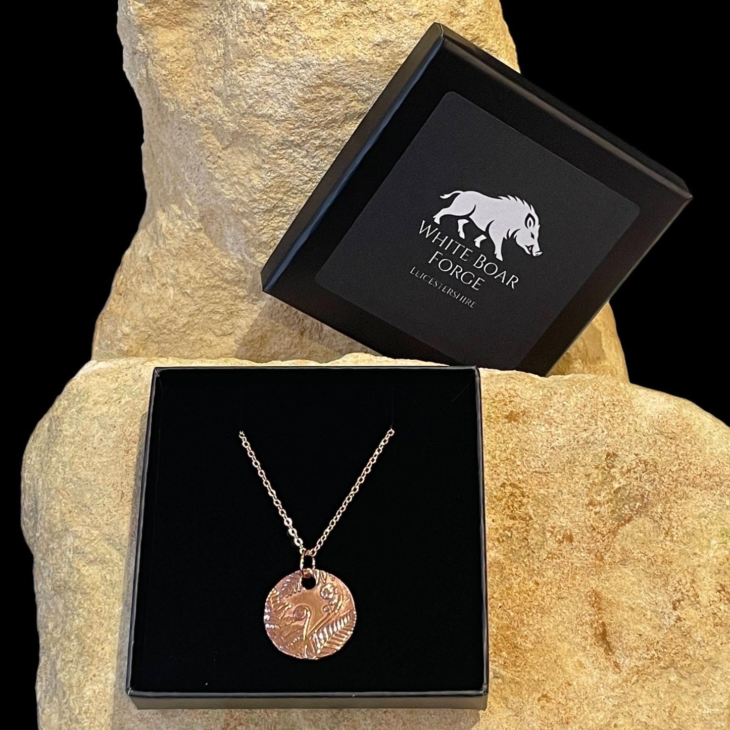 White Boar Forge Bracken Pendant Handmade Botanical Fern Necklace in Pure Copper Free UK Postage