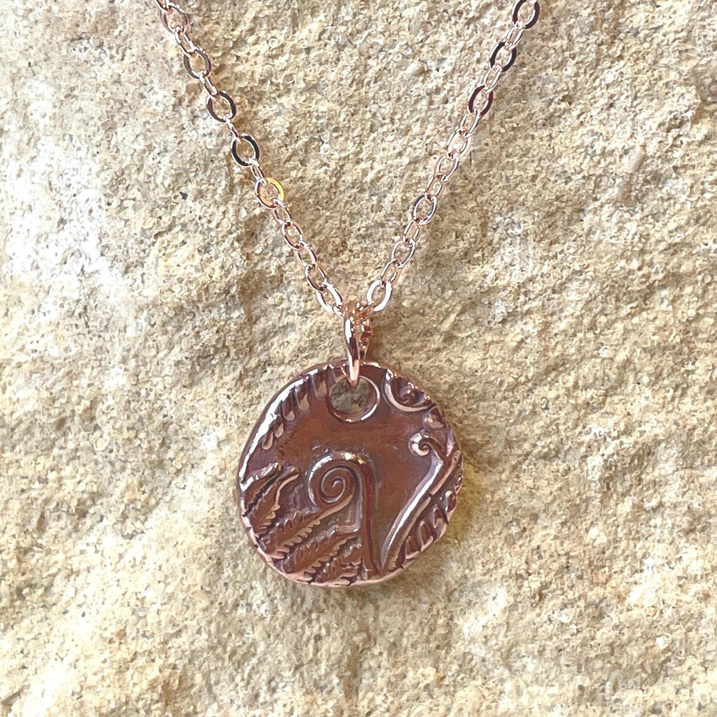 White Boar Forge Petite Bracken Pendant Handmade Botanical Fern Necklace in Pure Copper Free UK Postage