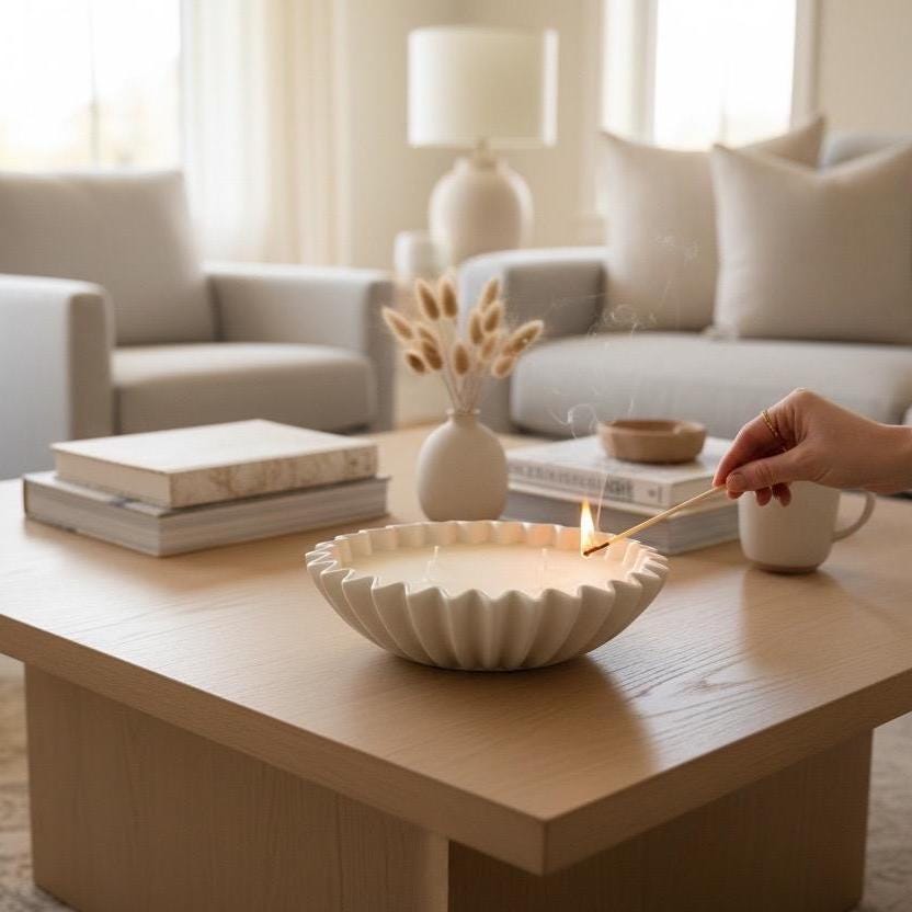 Large Cream Table Centre 30cm Candle – Three Wick Neutral Home Décor XL Centrepiece