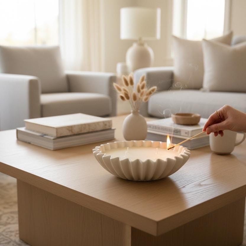 Large Cream Table Centre 30cm Candle – Three Wick Neutral Home Décor XL Centrepiece