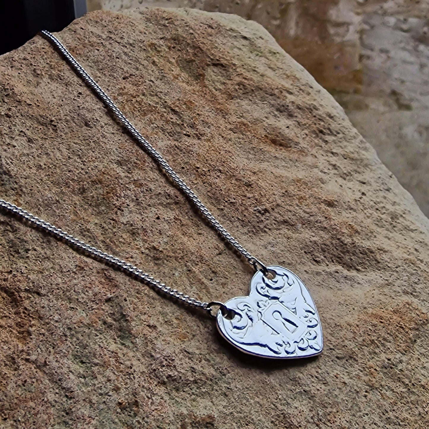 White Boar Forge Victorian Heart Key Pendant – Handmade 925 Sterling Silver Heart Necklace, Love Token Jewellery