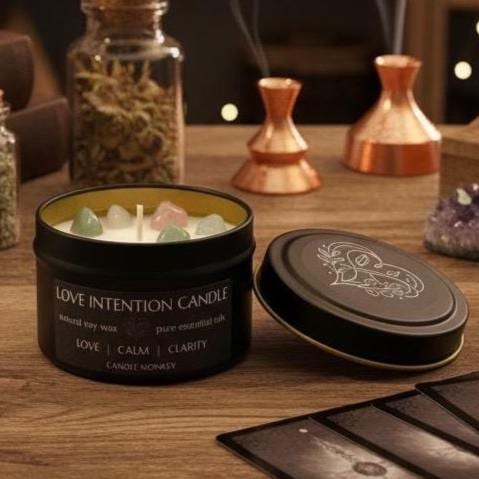 Love Intention Candle – Chamomile Crystals for Rituals, Harmony & Connection