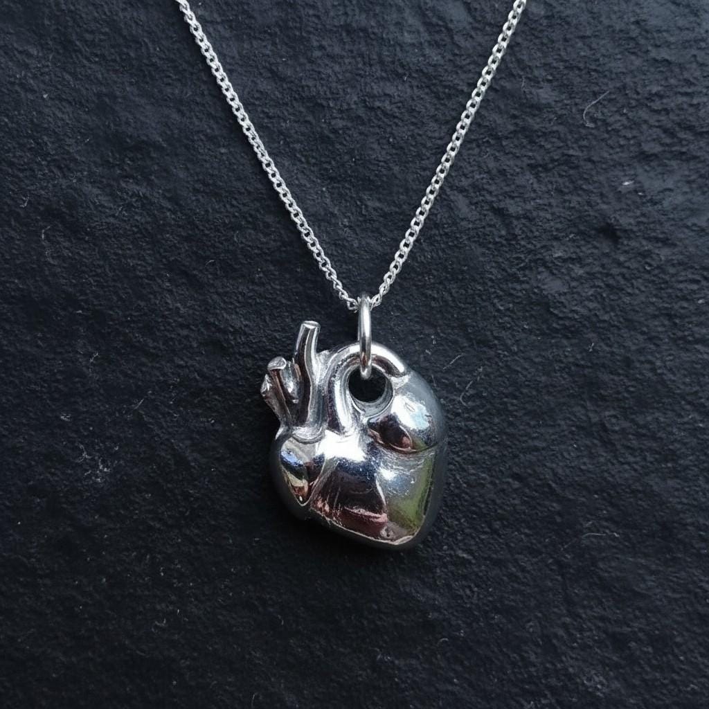 White Boar Forge Anatomical Heart Pendant Necklace,  925 Sterling Silver, Gothic Jewellery, Dark Romance Anatomy Gift