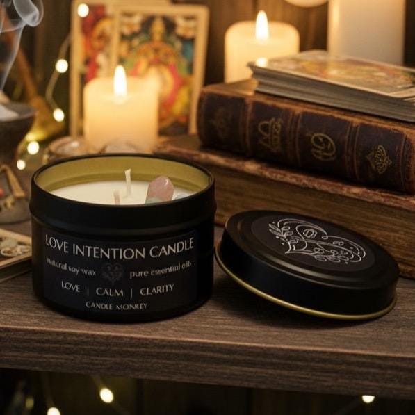 Love Intention Candle – Chamomile Crystals for Rituals, Harmony & Connection