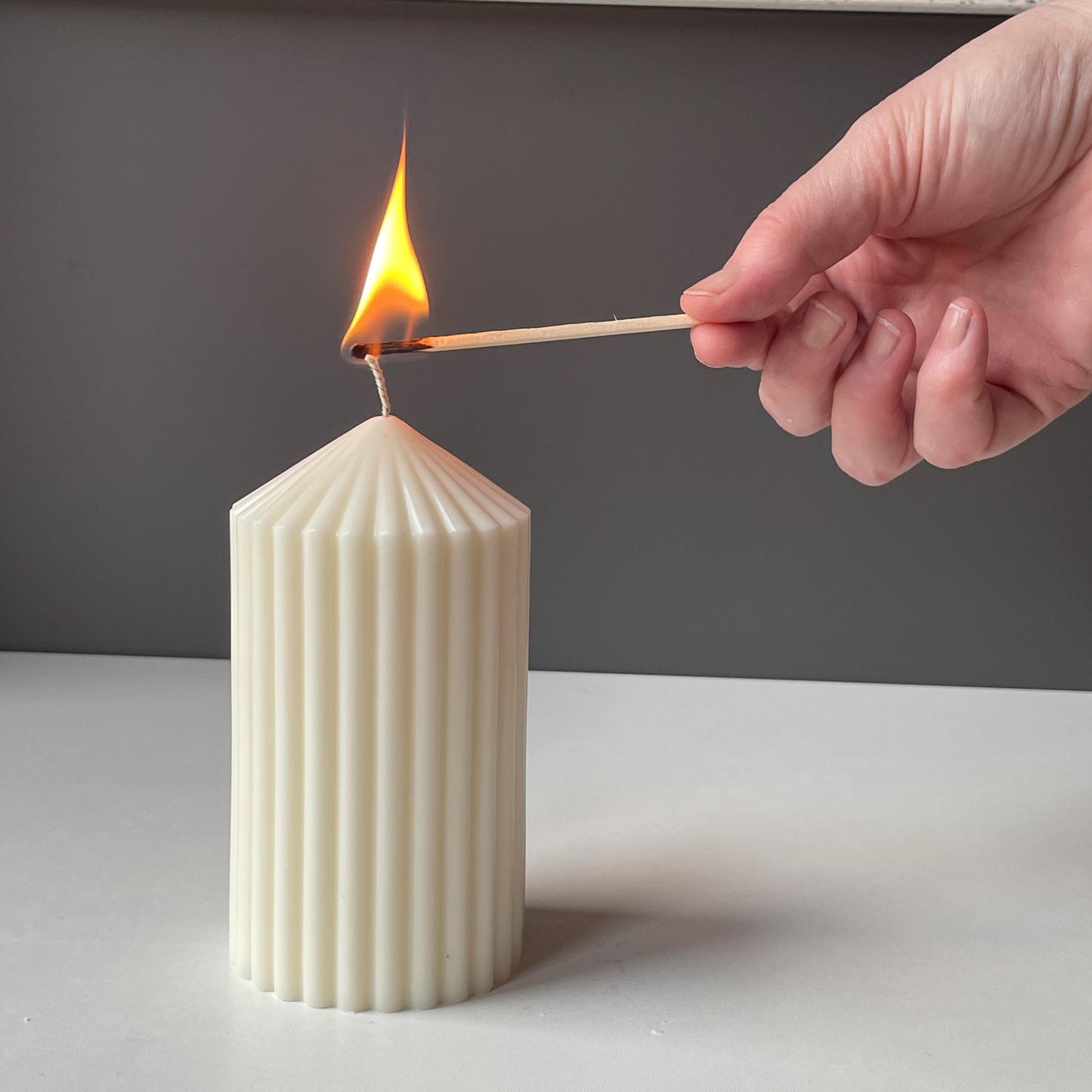 Minimal Sculptural Candle Chunky Ribbed Pillar Neutral Or Bright Aesthetic
