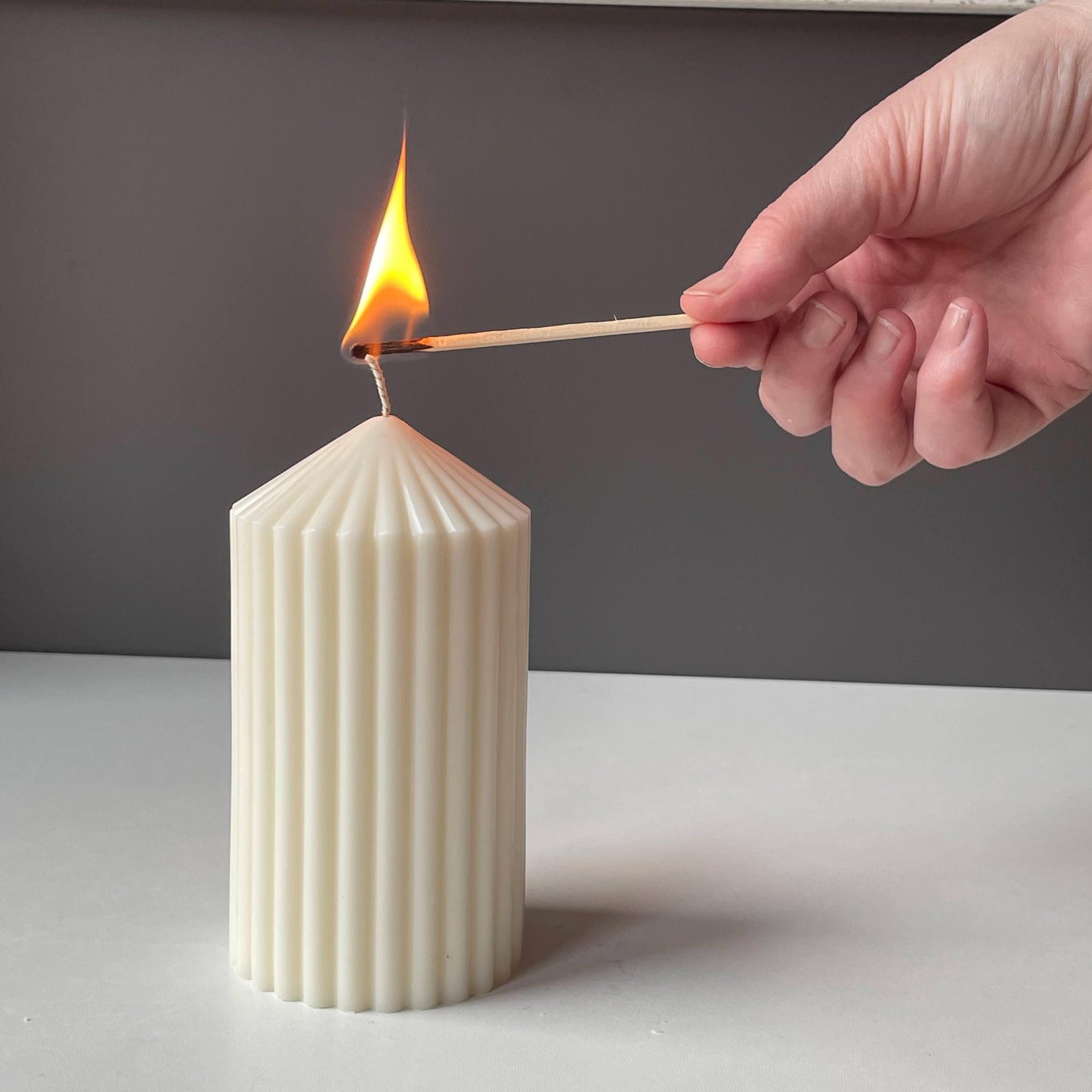 Minimal Sculptural Candle Chunky Ribbed Pillar Neutral Or Bright Aesthetic