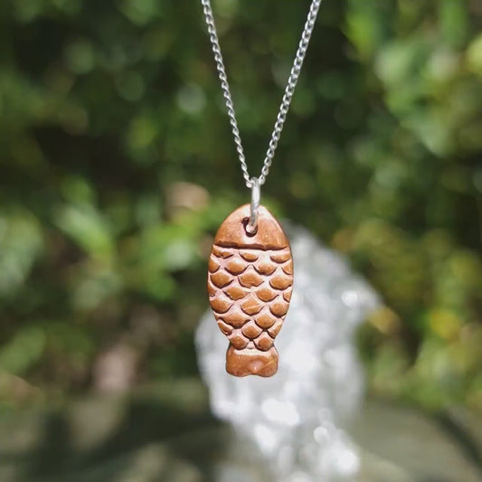 Naive Folk Art Fish Amulet – Solid Copper, Bronze Or Sterling Silver Ancient River Spirit Pendant Necklace