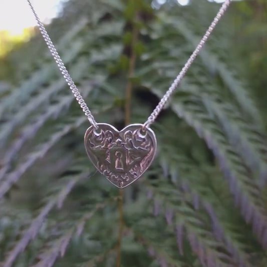 Victorian Heart Key Pendant – Handmade Sterling Silver, Copper Or Bronze Heart Necklace, Love Token Jewellery