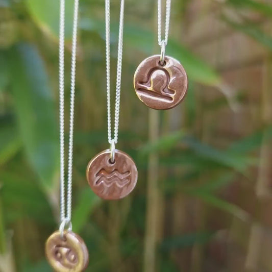 Handmade Zodiac Pendant Necklace, Libra / Scorpio Star Sign, Copper Astrology Jewellery, Birthday Gift