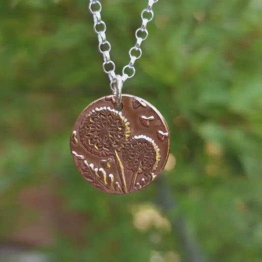 Sterling Silver, Copper Or Bronze Dandelion Clock Pendant Necklace | Nature Inspired Garden Jewellery