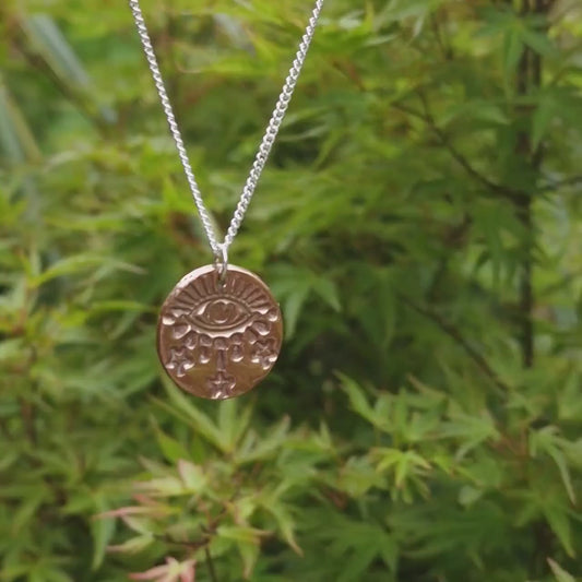 Warding Eye Folklore Pendant - Copper, Bronze Or Sterling Silver - Handmade Celestial Protection Necklace