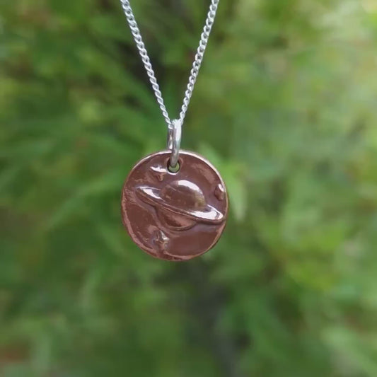 Sterling Silver, Bronze Or Copper Saturn Pendant, Handmade Celestial Charm, Astronomy Jewellery
