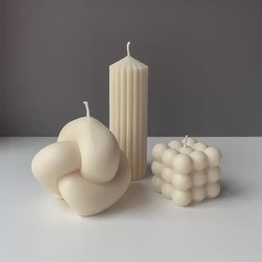 Minimal Sculptural Candle Set | Bubble, Knot & Ribbed Pillar