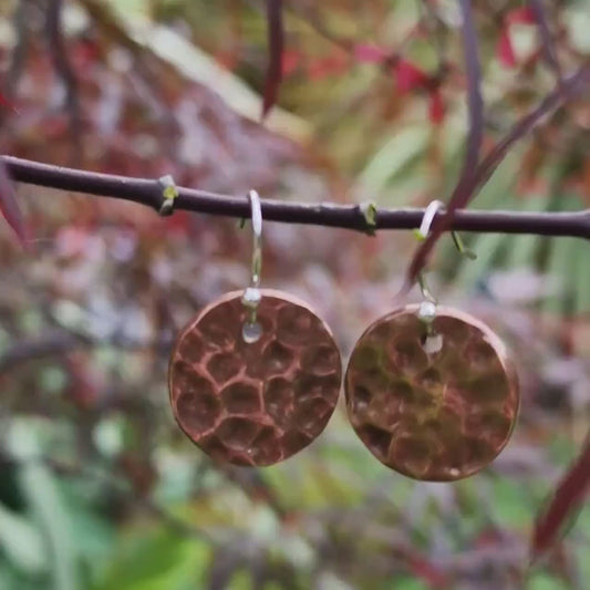 Hammered Copper Disc Earrings – History Inspired, Sterling Silver Hooks