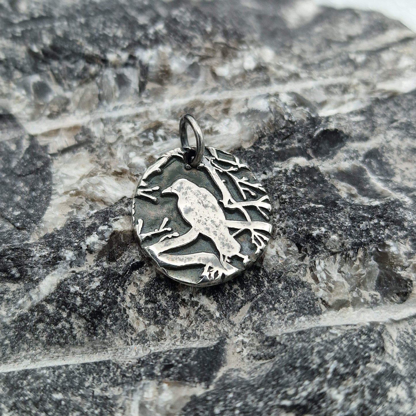 White Boar Forge The Nevermore Sterling Silver Pendant – Raven in the Branches, Edgar Allan Poe Inspired Necklace