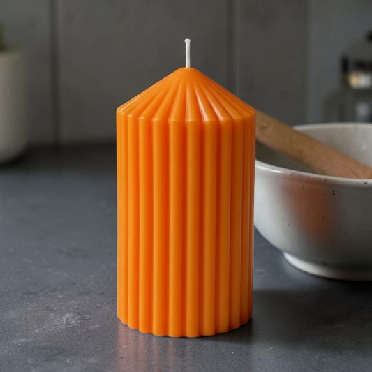 Minimal Sculptural Candle Chunky Ribbed Pillar Neutral Or Bright Aesthetic