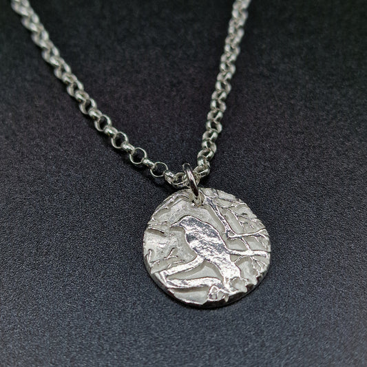 White Boar Forge The Nevermore Sterling Silver Pendant – Raven in the Branches, Edgar Allan Poe Inspired Necklace
