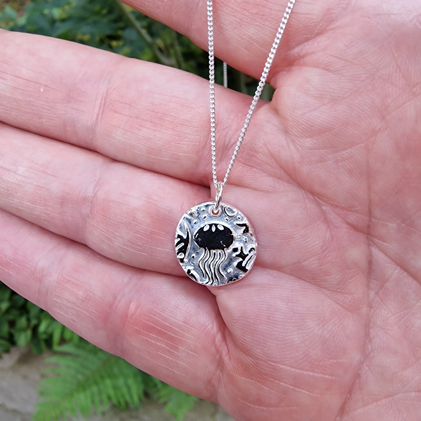 White Boar Forge Aurelia Jellyfish Pendant Necklace Handmade 925 Sterling Silver – Beach Lover,  Ocean Themed Jewellery