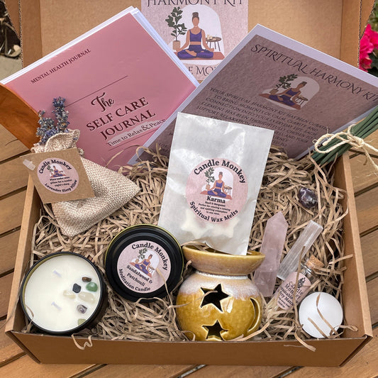 Spiritual Harmony Kit -Meditation Hamper With Botanicals Wax melts, Crystals, Celestial Burner, Journal Etc. Birthday Gift Free UK Post
